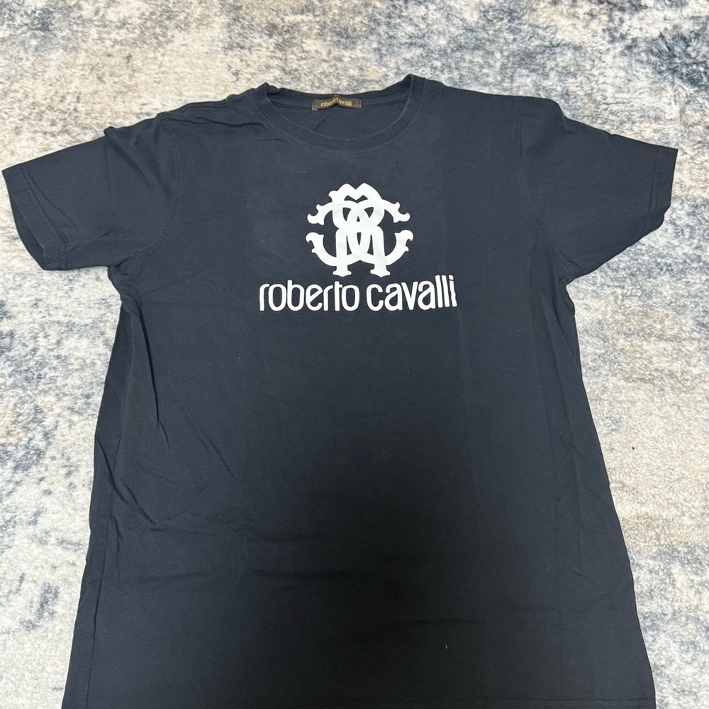 Roberto Cavalli Black T-Shirt with White Logo